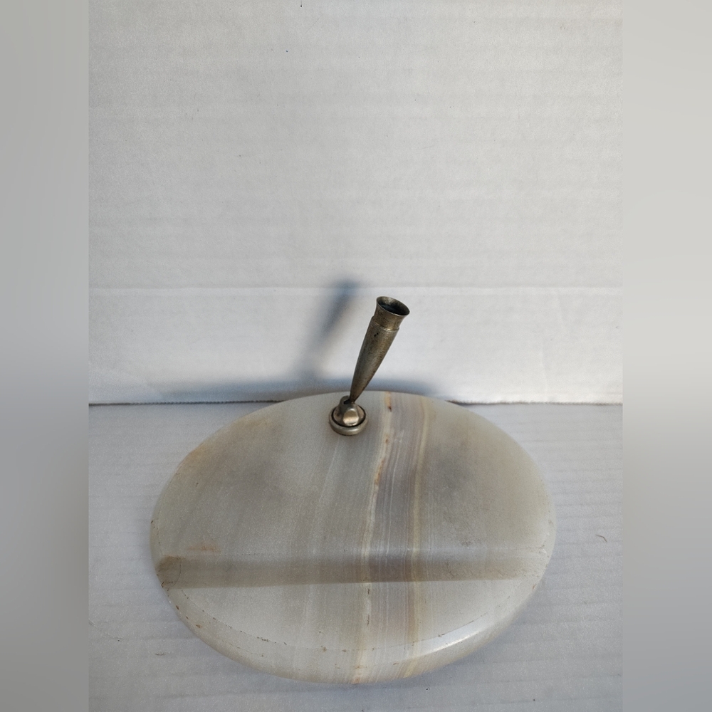Marble Desk Pen Holder Vintage Oval Pen Holder MCM Desk Decor Accent Piece